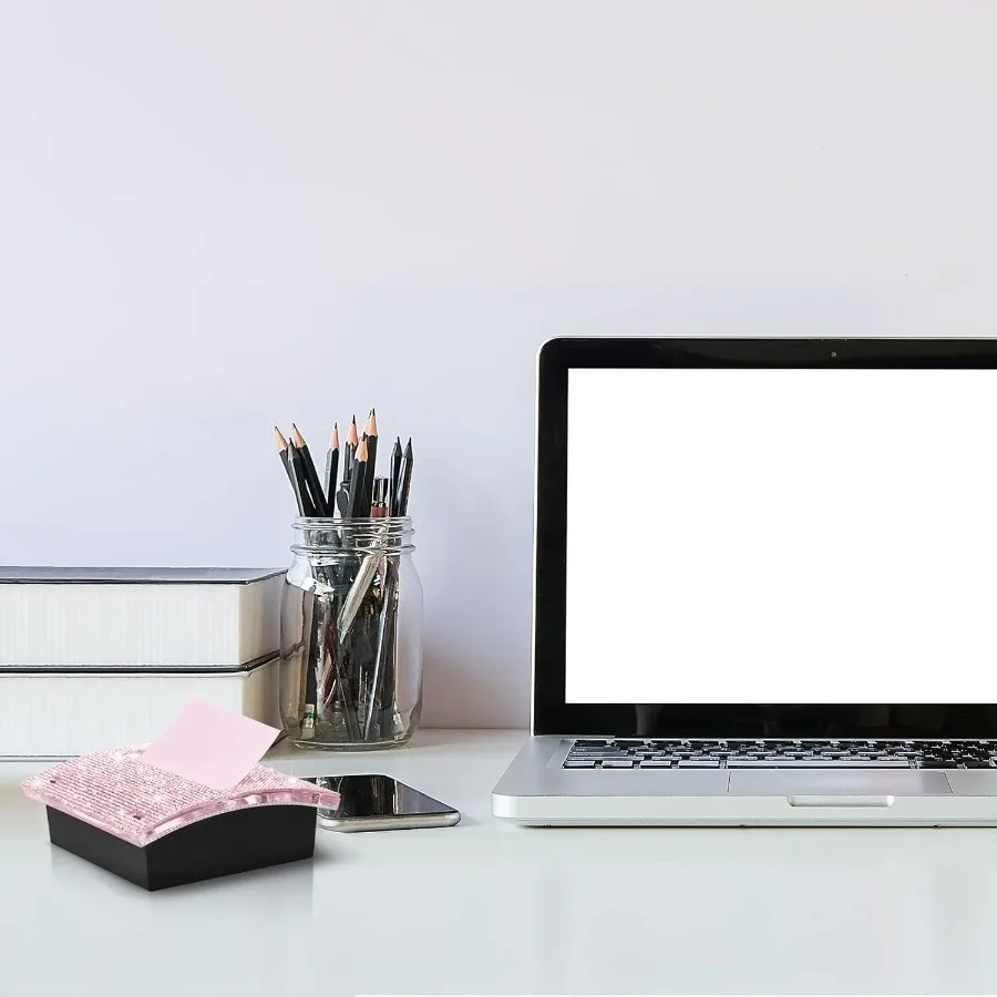 Rhinestone Self Stick Note Pad Holde 4 x 4 Inches Memo Sticky Dispenser Note Holder Sticky Dispenser for Office Home Desk Suppl