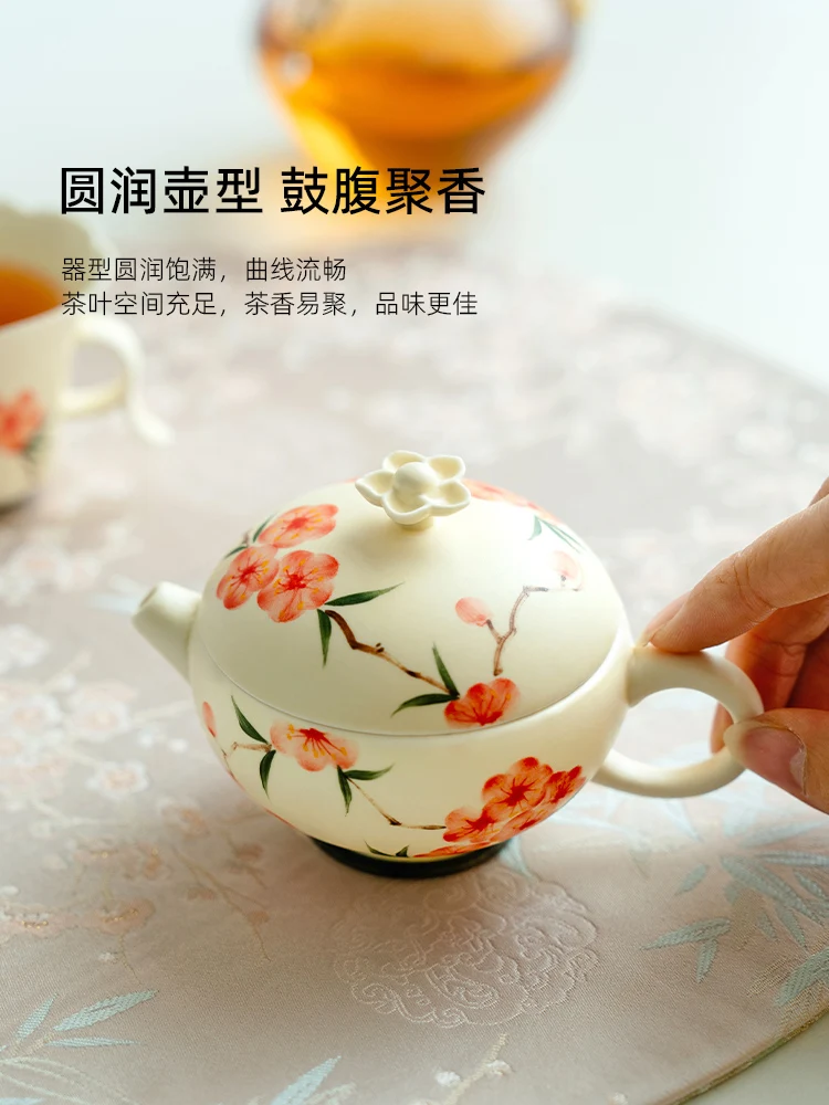 Ceramic Teapot Pink Pure Hand Drawing Blossom Mingpot Gift Box High-End Good-looking Ladies Afternoon Tea