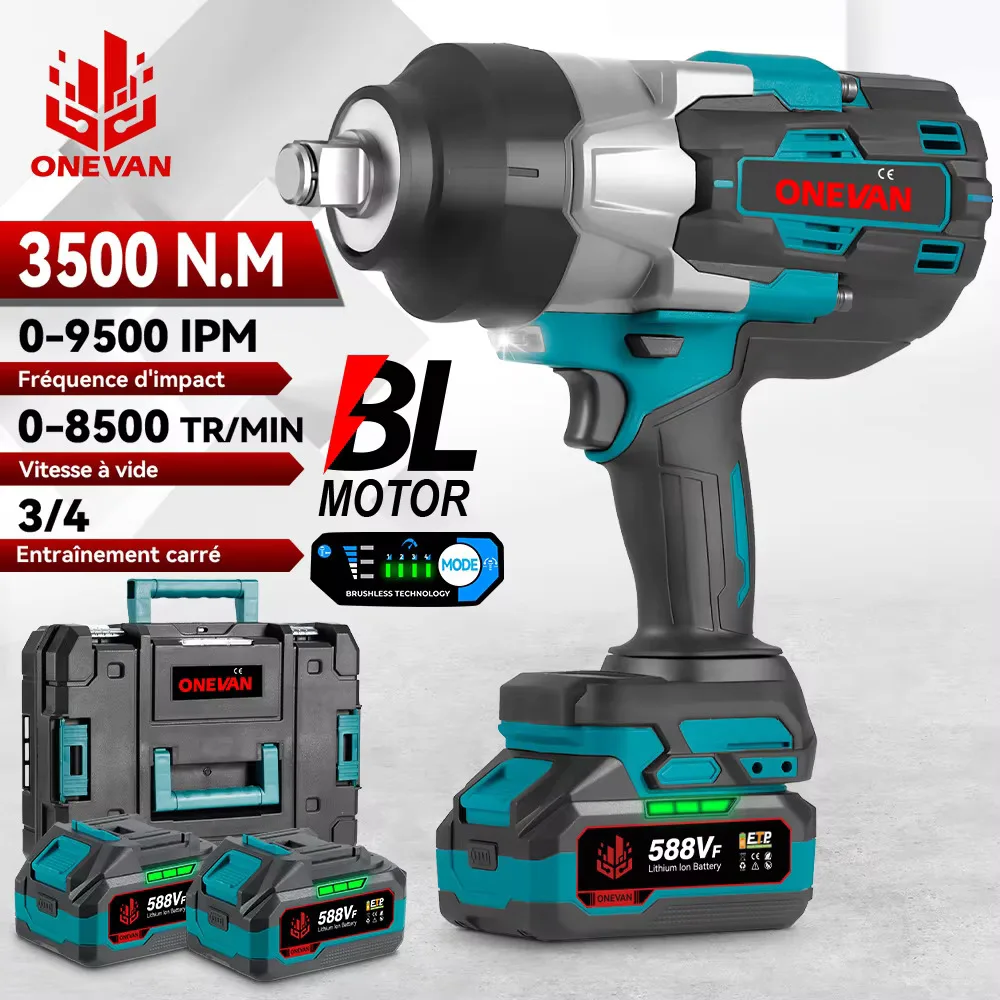 ONEVAN 3500N.M clé à chocs électrique sans brosse couple 3/4 pouces 8 vitesses clé sans fil outils électriques pour Makita 18V broche de batterie