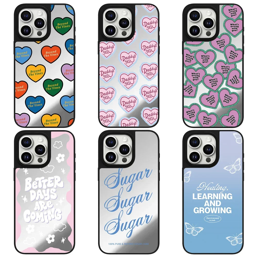 

Colorful Hearts Mirror Surface Protective iPhone Case Cover for 17 16 15 14 13 12 Pro Max Case
