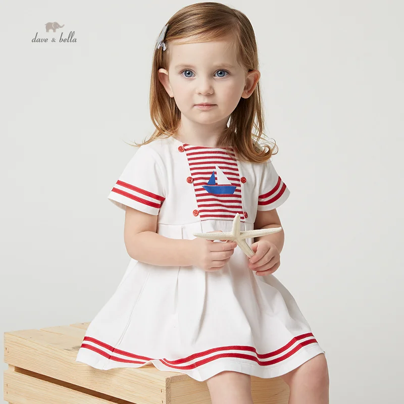 Dave Bella Girl's Dress Children's Baby Summer Casual Cotton Ventilate Short Sleeves Princess Outdoors DB2235579