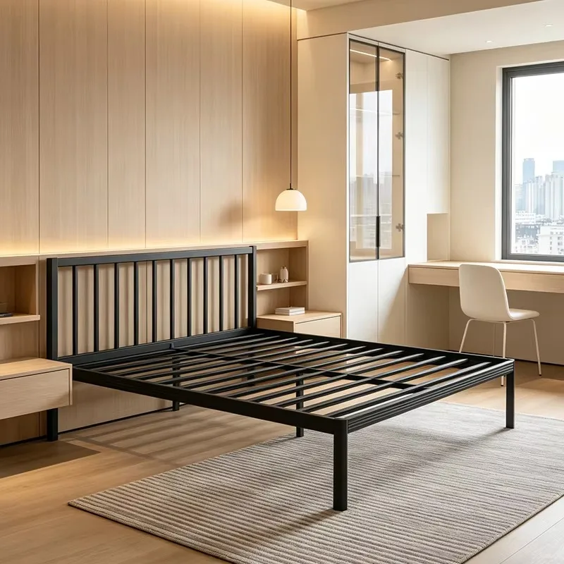Anti-Squeak Metal Bed Frame with Headboard, Heavy Duty Steel Slats, Black Metal Bed Base for Adults Guest Room, Resistente