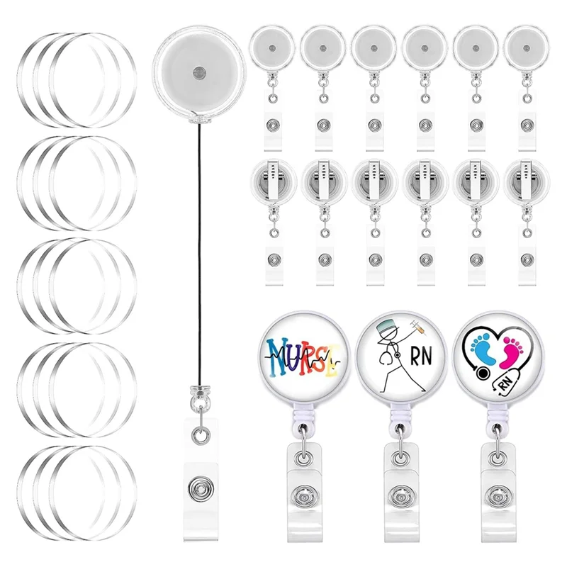 

30Pc DIY Retractable Badge Holder Reels With Swivel Alligator Clip And Clear Circle Acrylic Sheet Badge Reel Blanks DIY, Durable
