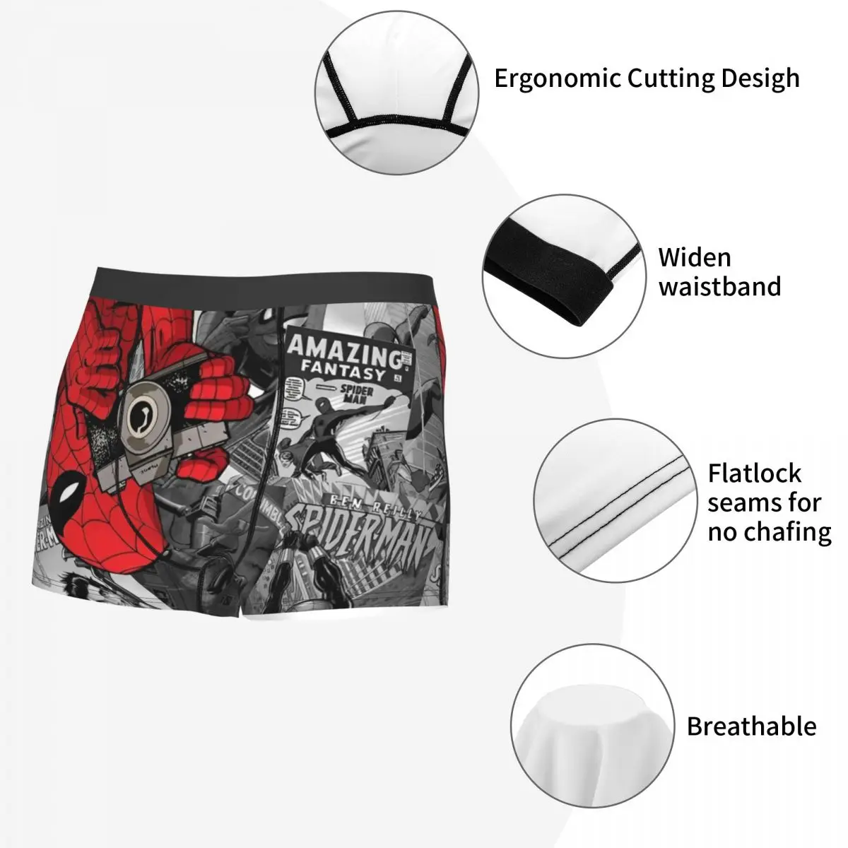 Men Spider-Man Comic Handsome Cool Boxers Briefs Smooth Cartoon Anime Underwear Printing Humorous Breathable Panites