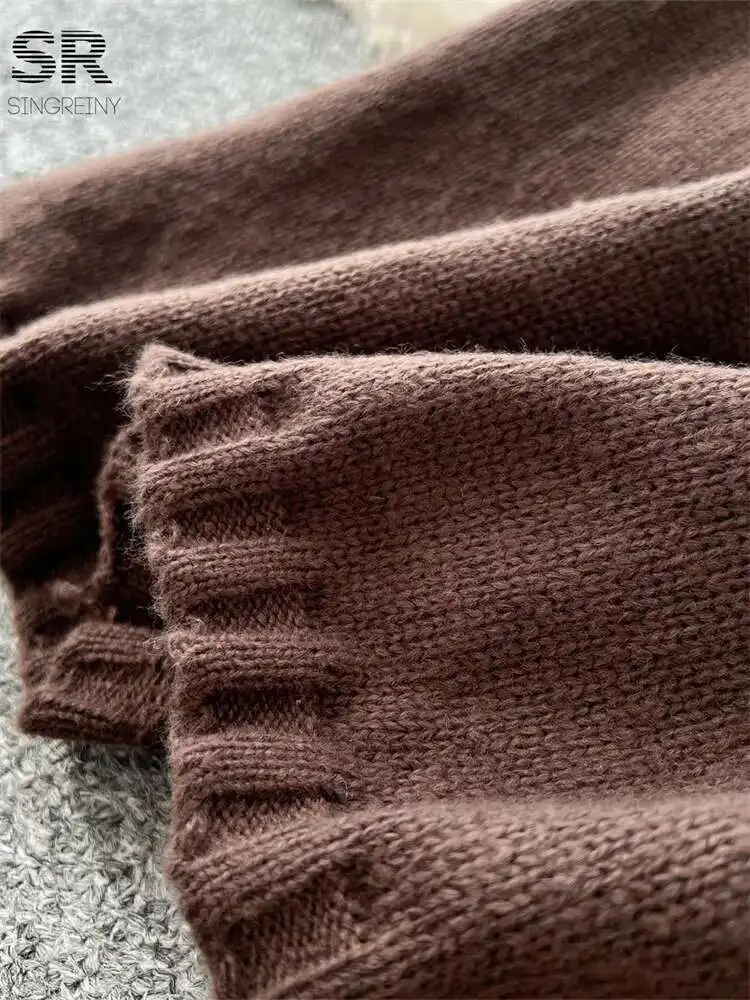 

BabYoung Casual Knitting 2Pcs Suits Woman Long Sleeve V Neck Sweater+Elastic Waist Solid Skirt Winter Basic Thick Loose Sets