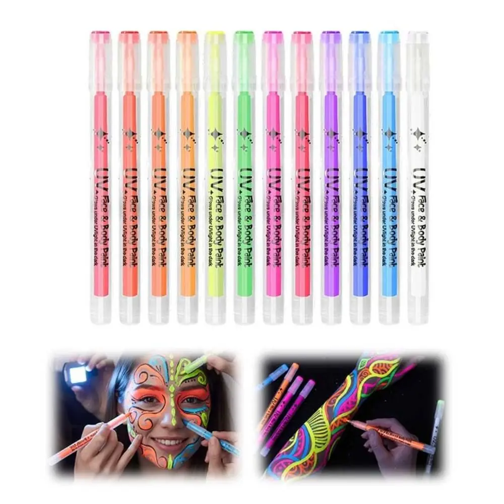 12 Colors Glow Face Paint Markers Black Light Reactive Easy Wash Off UV Neon Face Paint Water-Based Non-Toxic