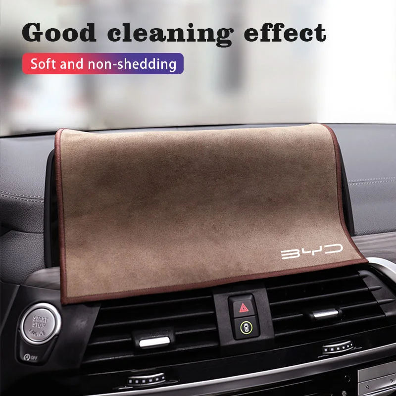 Suede Fleece Microfiber Towel Car Logo Cleaning Rag Cloth For BYD Dolphin Seagull Seal Song Pro Yuan Up EV QIn Han Plus Tang Max