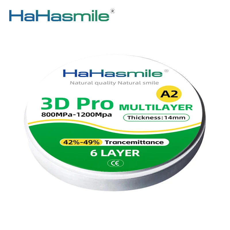 3D PRO A2 98mm Multilayer Zirconia Blocks Translucence 42%-49% 6 Layers Zirconium Blank Open System for Dental Lab