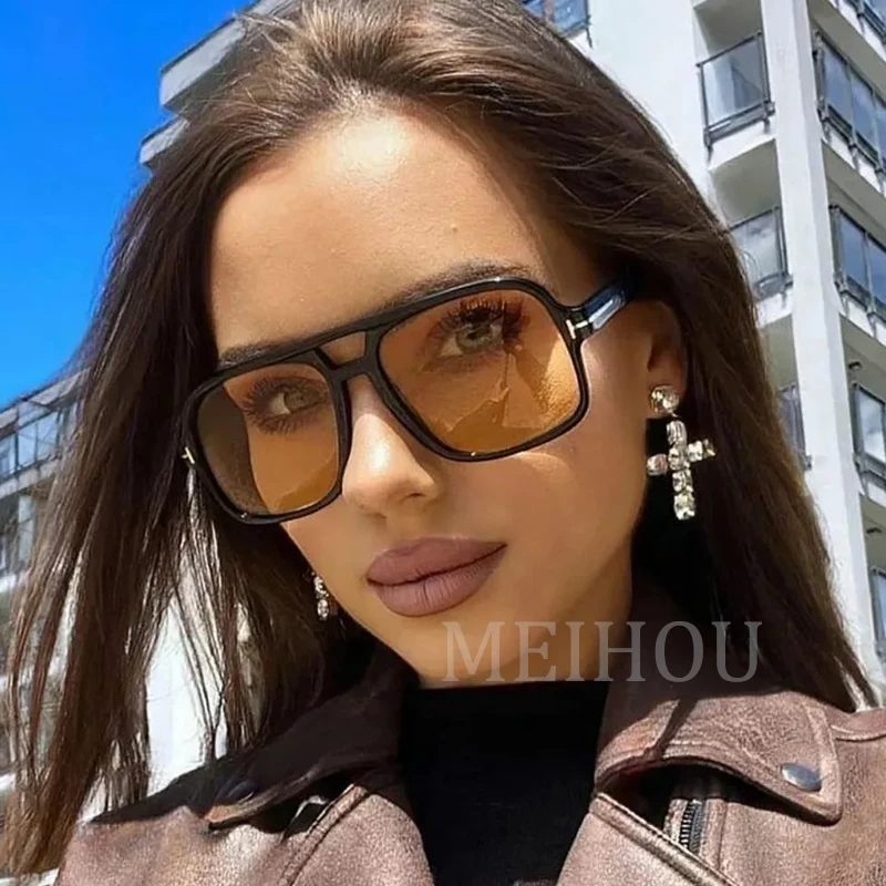 New Fashion Pilot Sunglasses Women Luxury Brand Double Bridge Oversized Sunglasses Goggles Shades Gradient Eyewear UV400