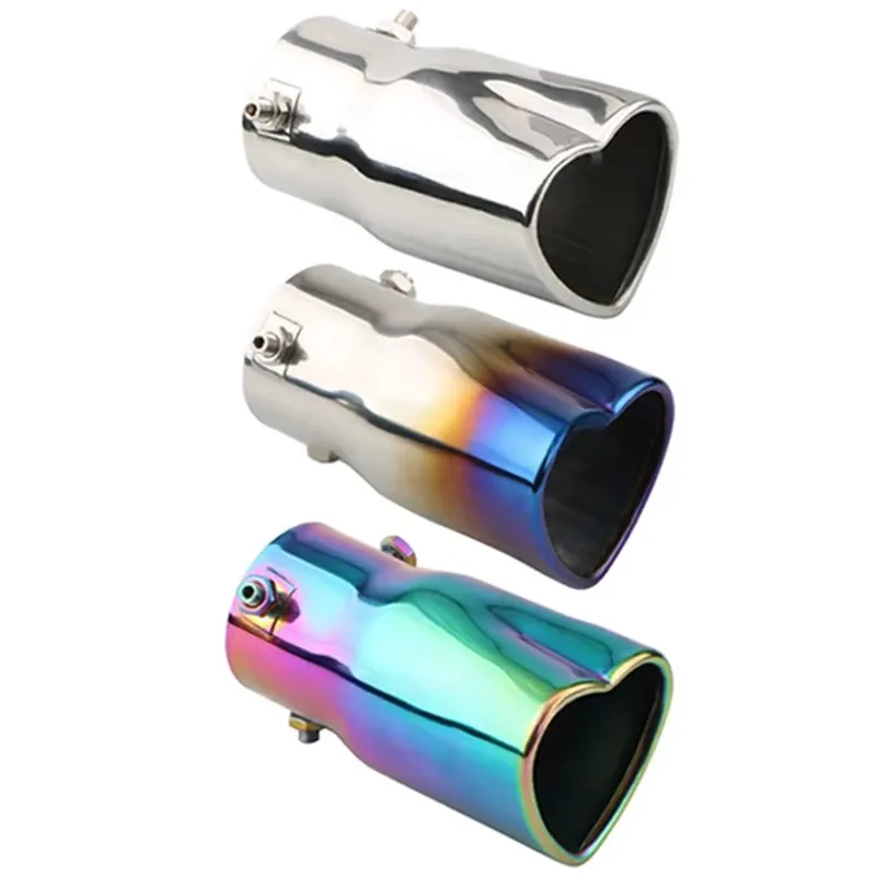 شكل قلب أنيق كاتم صوت ماسورة العادم رشاقته الفولاذ المقاوم للصدأ نظام العادم نهاية الأنابيب العالمي ذيل السيارة الخلفي الكروم العادم المستديرة #4
