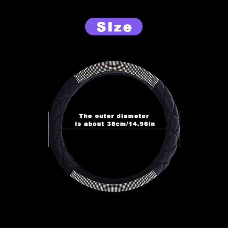 Luxury Rhombus Diamond Crystal Fashionable Plush Car Steering Wheel Cover 38CM Universal Interior Accessories Keep Warm