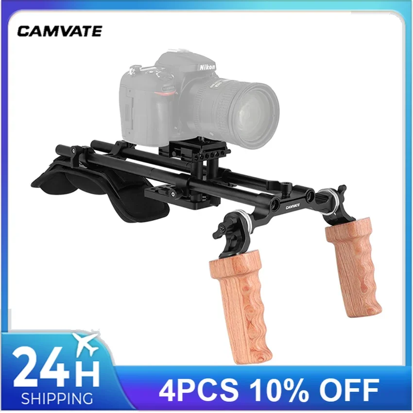 CAMVATE Pro Schulter Montieren Rig Mit Manfrotto QR Platte & Dual Holz Handgriffe Rosette Verbindung Für DSLR Kamera/DV camcorder