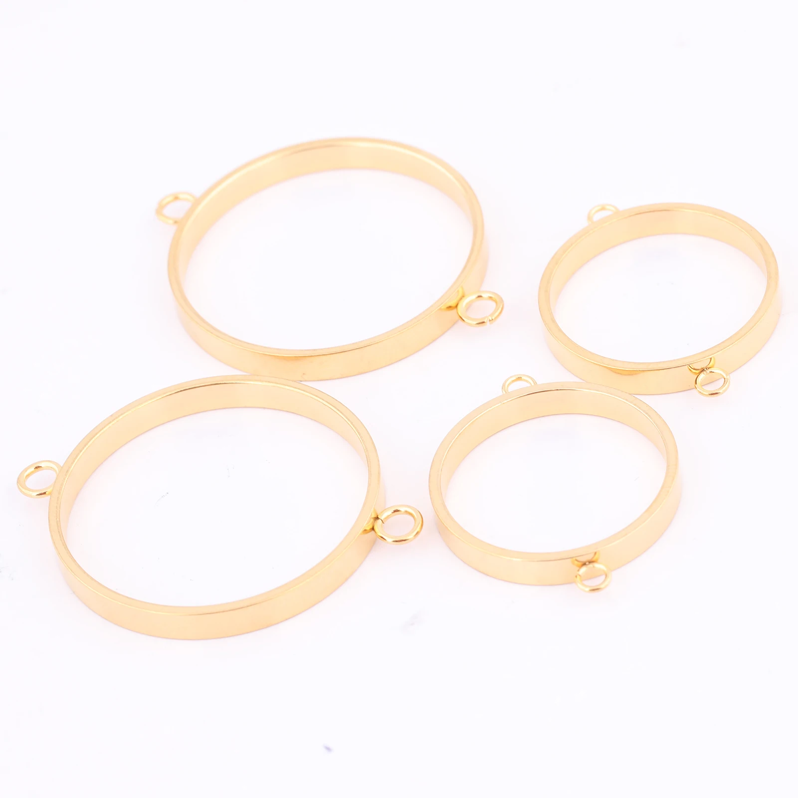 10pcs Stainless Steel Gold Plated 18mm 25mm Open Bezel Bracelet Connectors Diy Hollow Pendant Setting Blanks For Jewelry Making