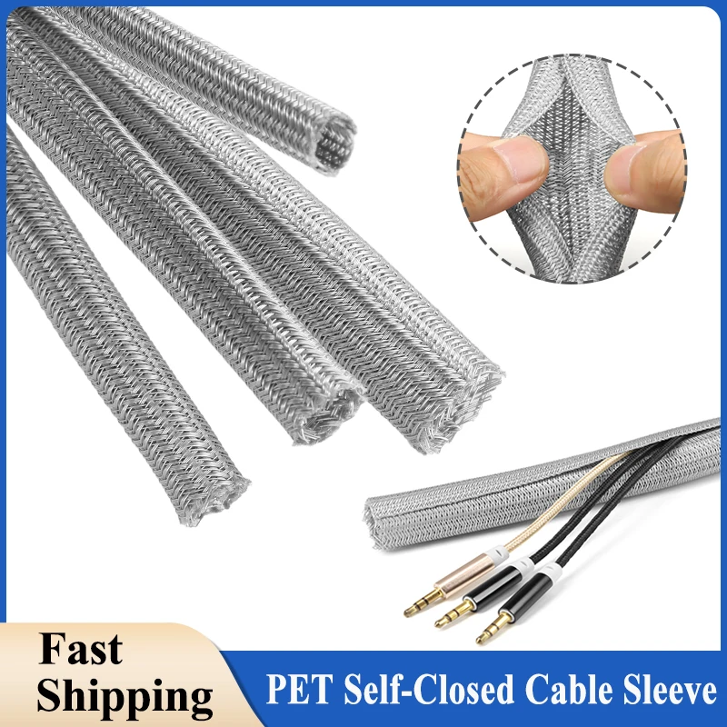 

Grey PET Braided Cable Sleeve 3/5/8/10/13/16/19/25mm Insulated Wrap Sheath Split Wire Organizer Self-Closed Protection Sleeving