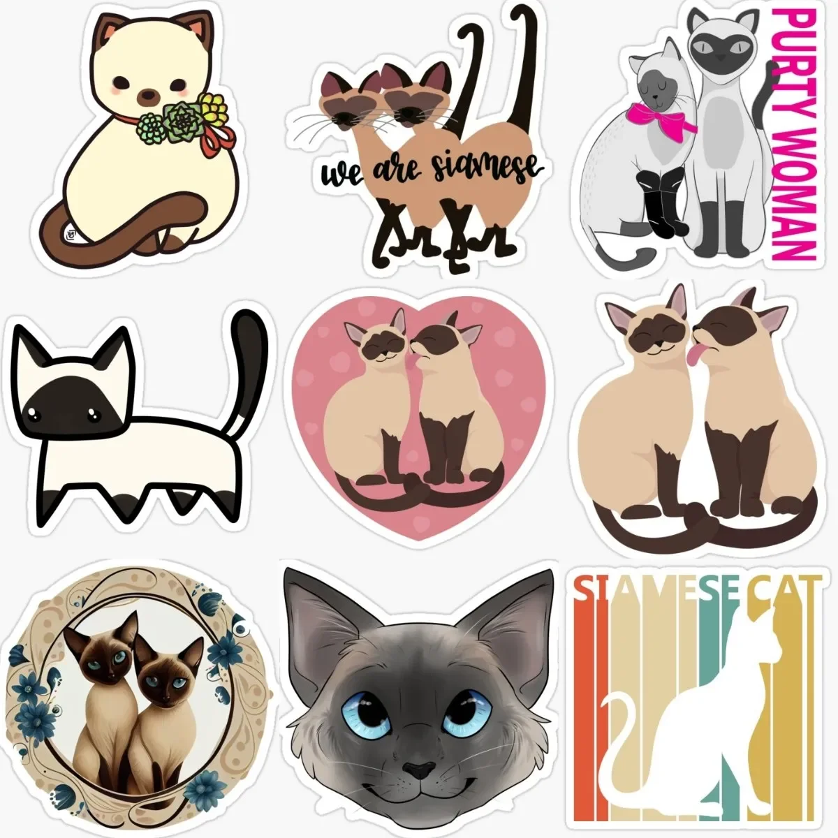 

Cute Siamese Cat Creative Stickers for Decorate Car Wall Van Table Fridge Off-road Fridge Helmet Camper Bumper Window