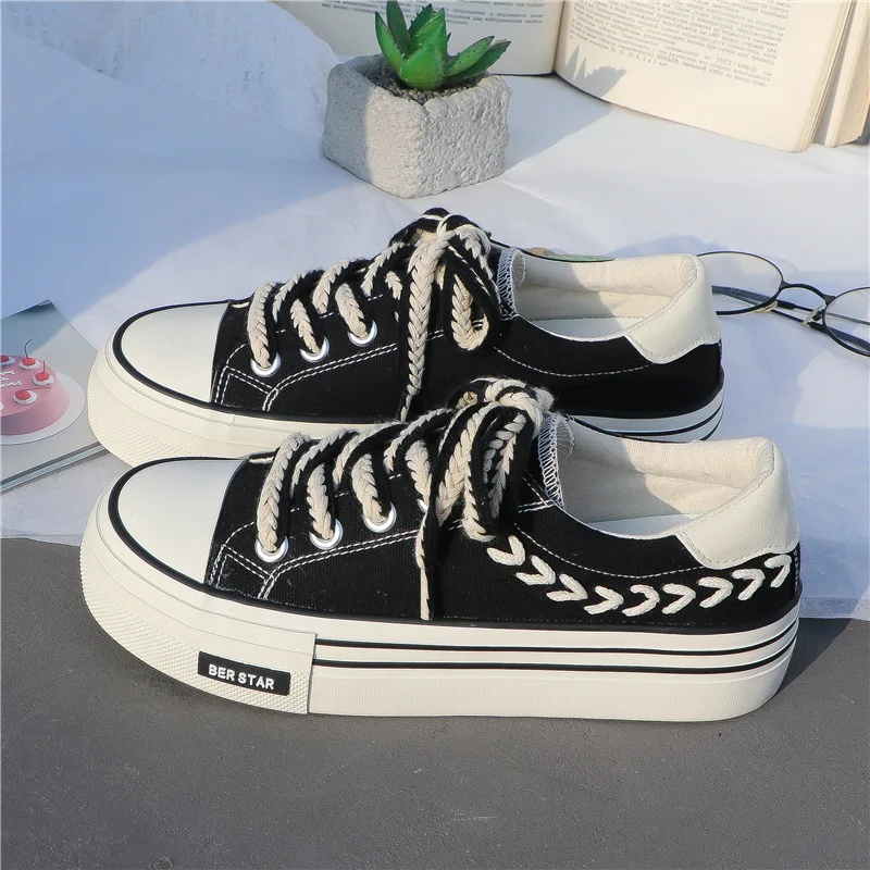 Teenage Girls Breathable Canvas Shoes Cute Wheat Ear Embroidered  Korean Style Fashion All-match Sports Flat Shoes Size 35-40