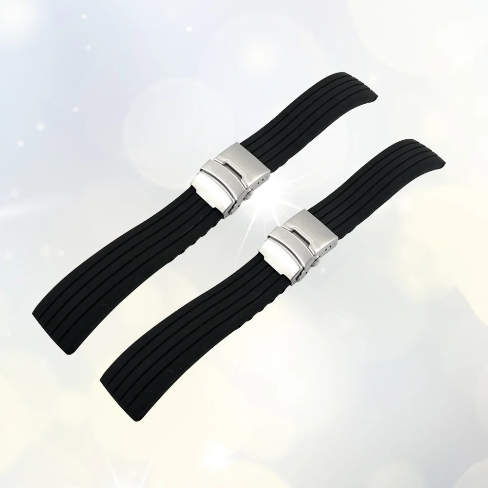 

2Pcs Waterproof Silicone Watch Band Foldable Design Black 18mm Durable Replacement Strap Breathable Fashion Wristband