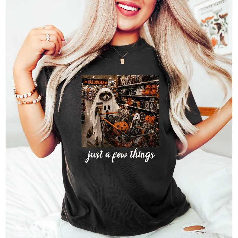 Raccoon Ghost Halloween Graphic Top, Just A Few Things Tee, Funny Fall Autumn Sweater,  Spooky Season Pumpkin T-shirt