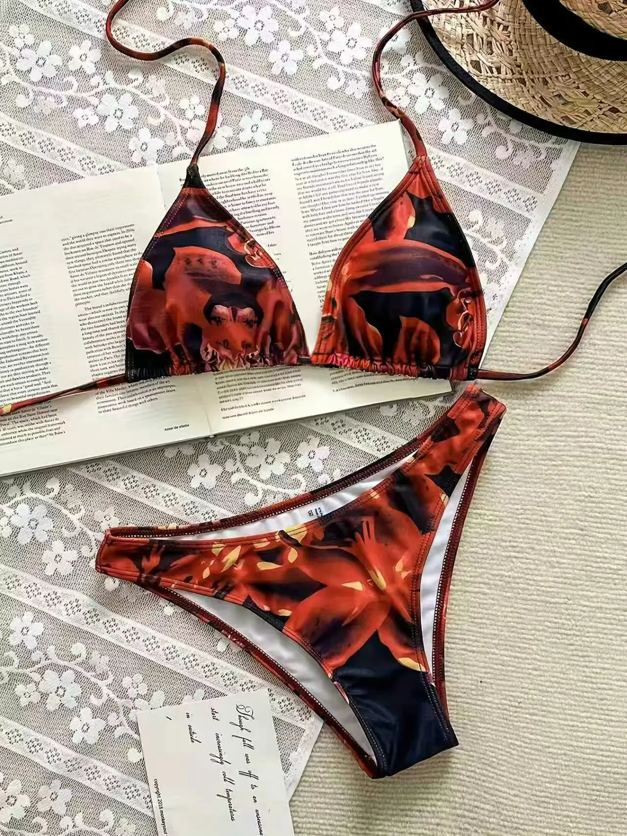 sexy black floral print halter tie micro bikinis sets two pieces thong swimsuits bathing suits swimwear biquini tankini trikini