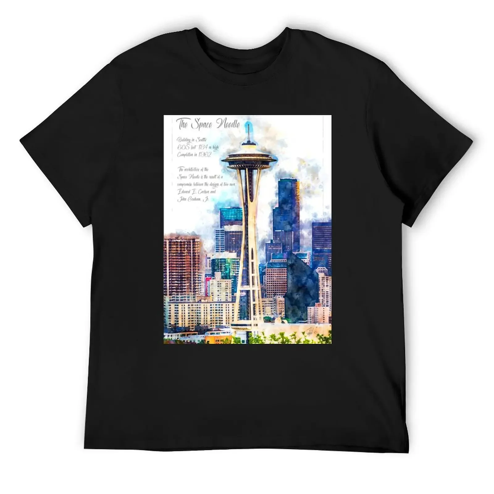 Футболка Space Needle, Сиэтл, акварель по индивидуальному заказу, дешевые мужские футболки