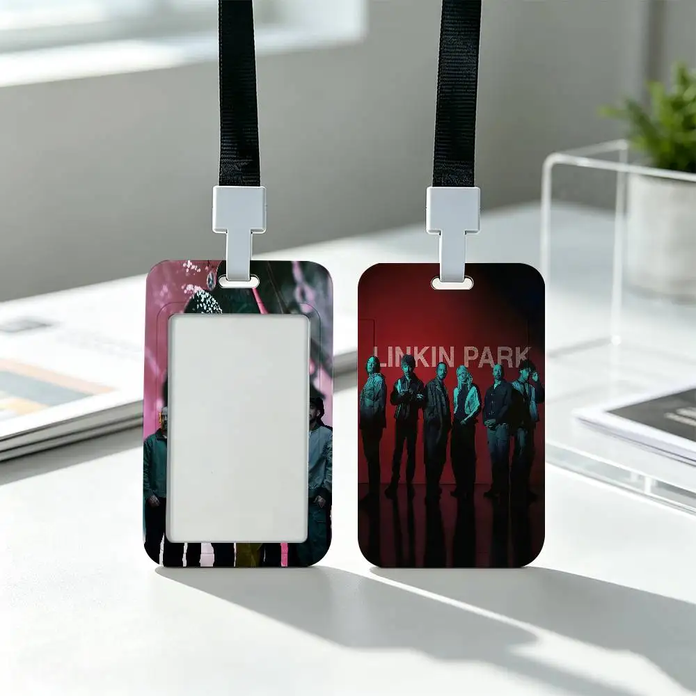 L-Linkin Park Rock Band Clear Window ID Card Holder, Business Badge Holder With Neck Lanyard, Office Work Permit Card Cover