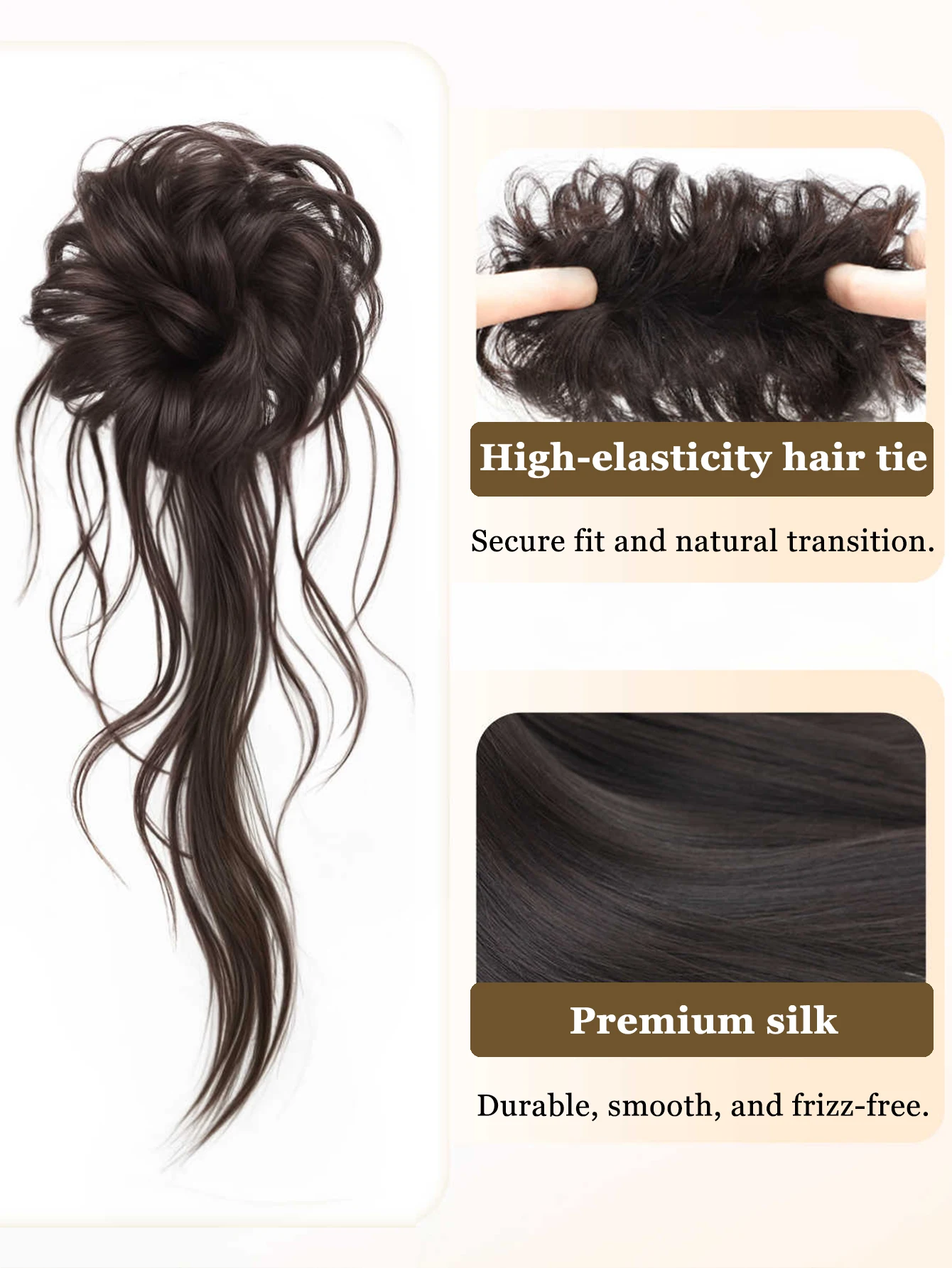 LM Synthetic Ponytail Messy Bun With Long Wispy Brown Curly Ponytail Elastic Band Half Up Fake Hairpiece Korean Girly Daily