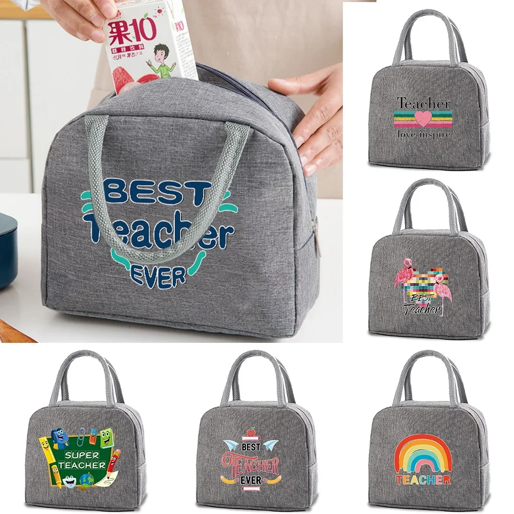 

Insulated Lunch Box Bags Cooler Picnic Bag Teacher Pattern Print Canvas Bag Thermal Food Casual Picnic Lunch Bag Dinner Handbags