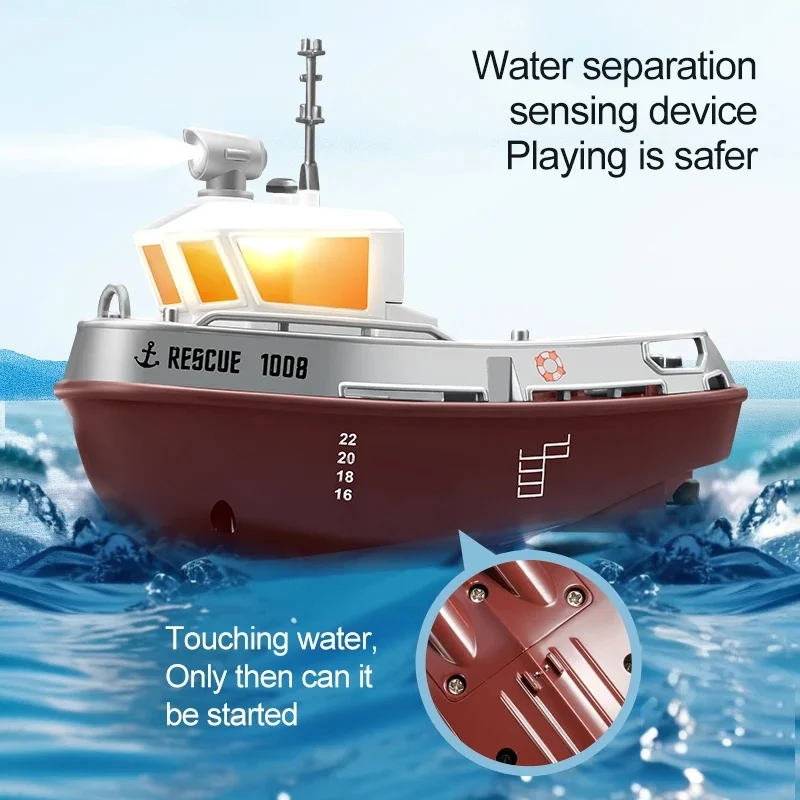 ZWN 1/32 RC Tugboat, 2.4G Long‑Range Remote Control Boat with LED Light, Powerful Dual Motor Model Toy Gifts for Boys Girls