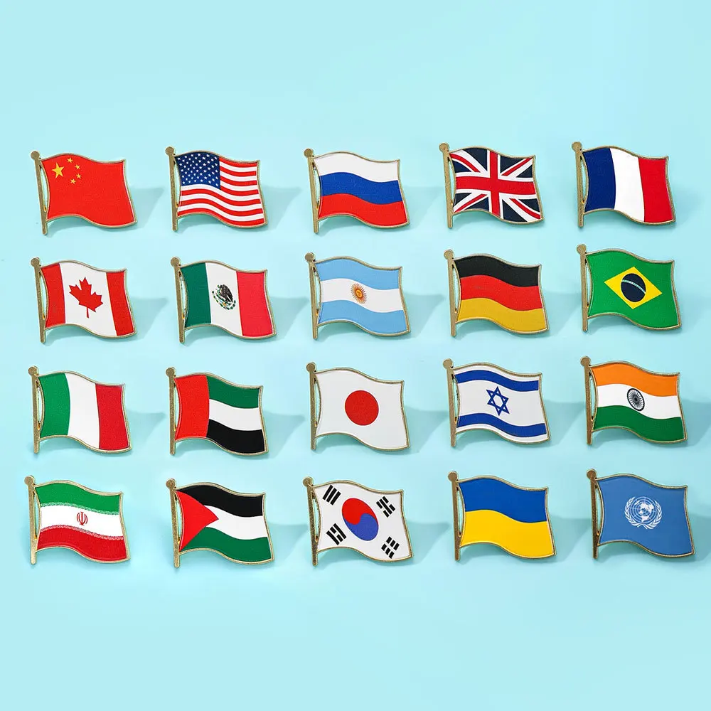 

Flag Brooch Zinc Alloy Enamel UV Printed UK France USA Spain Flag Pin Badge for DIY Memorial Decoration Multi-function Clothes