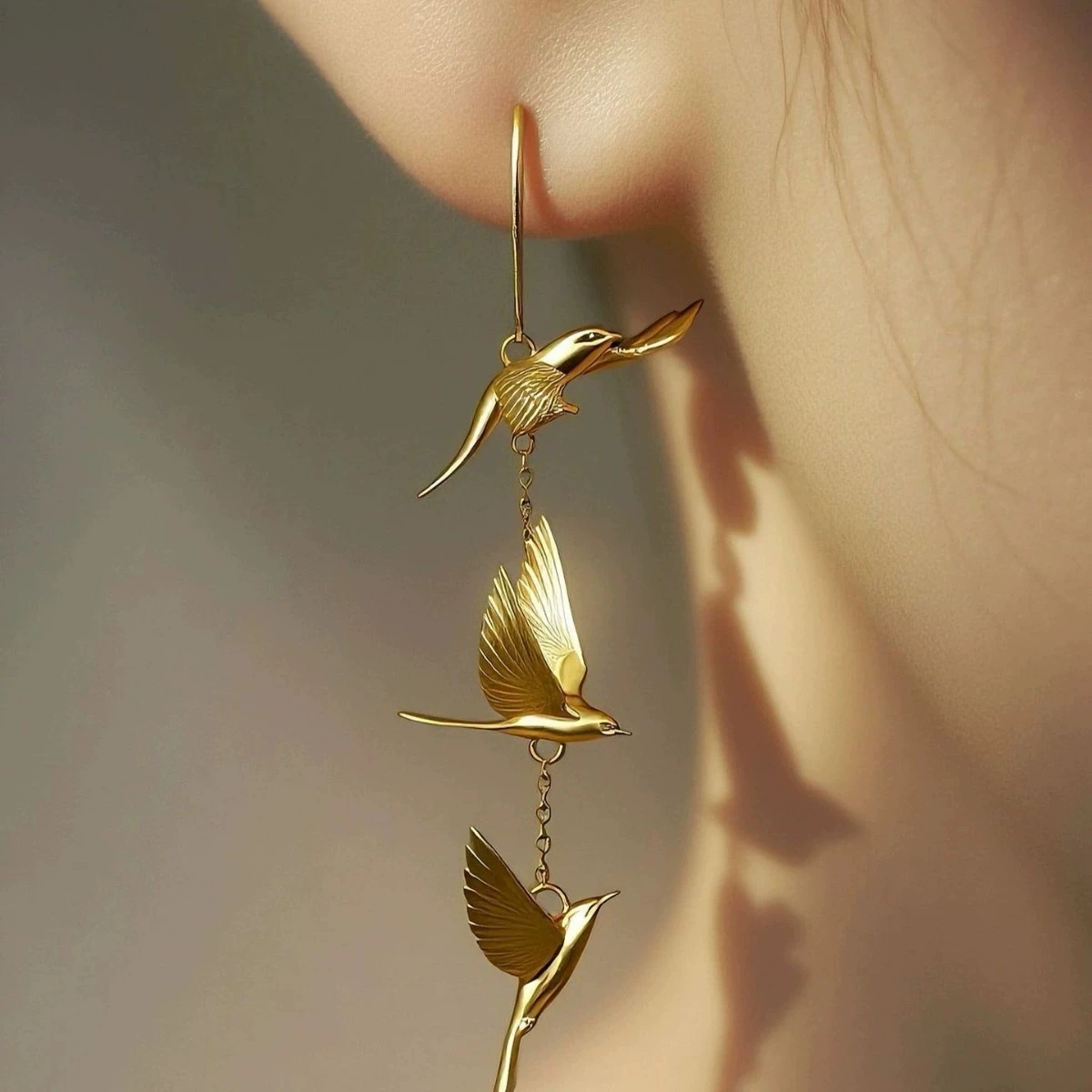 Vintage  Three Flying Swallow Long Tassel Drop Earrings Minimalist Bird Chain Hook Earrings Elegant Women Wedding Party Jewelry