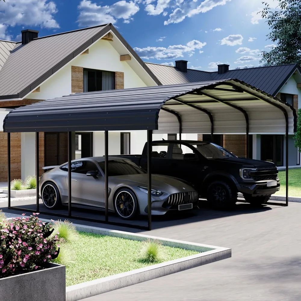 Metalowy carport 20×20 o dużej wytrzymałości, zestaw parkingowy z budynekem dachowym i ramą ze stali ocynkowanej, wielofunkcyjna szopa garażowa