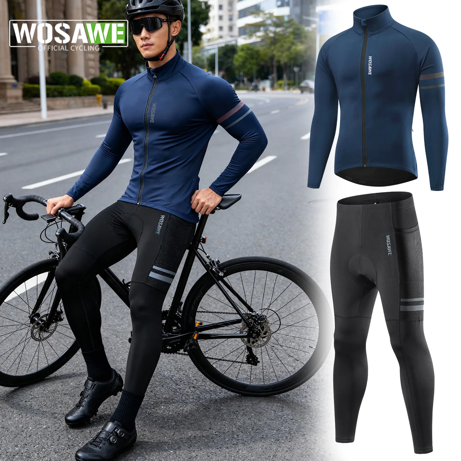 

WOSAWE Winter Cycling Jacket Set Men's Thermal Pants Fleece Long Warm Coat Riding Bicycle Jacket Racing Cycling Clothing 0-15℃