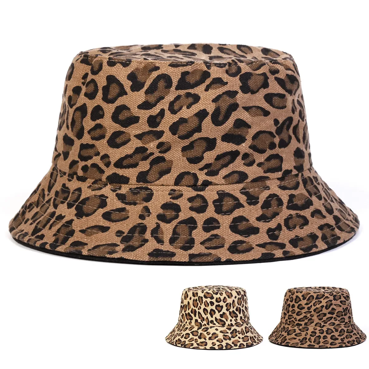Unisex Leopard Print Personality Bucket Hats Fishermen Caps Outdoor Casual Cap Sunscreen Hat