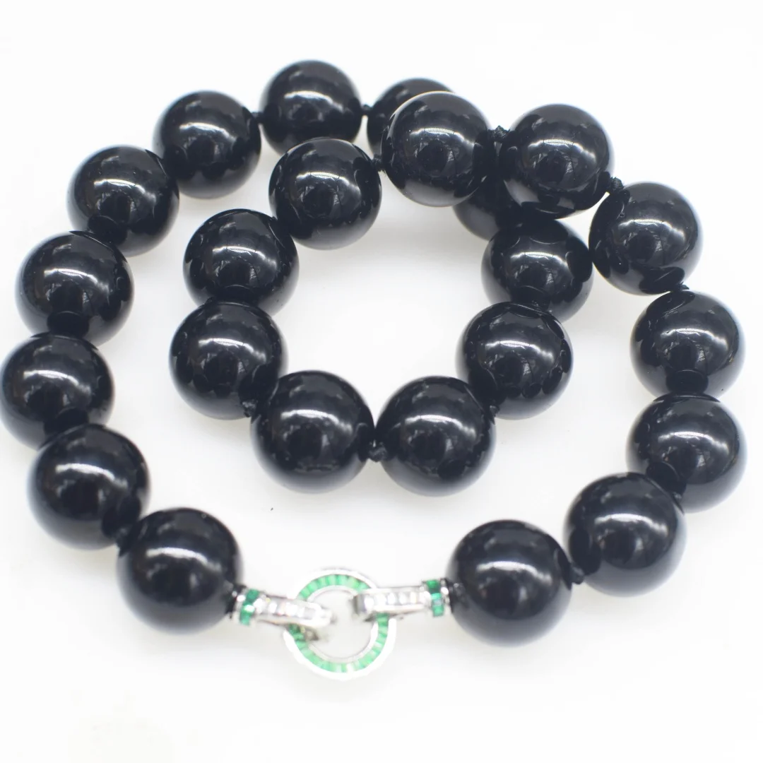 Black Agate round 18mm Necklace 45cm FPPJ Nature Beads Women's Jewelry Gift - Fashionable Gemstone Accessory