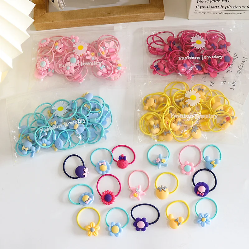 20Pcs/set  Children's cartoon rubber band, children's harmless hair headwear rope, Korean cute hair loop, elastic and easy