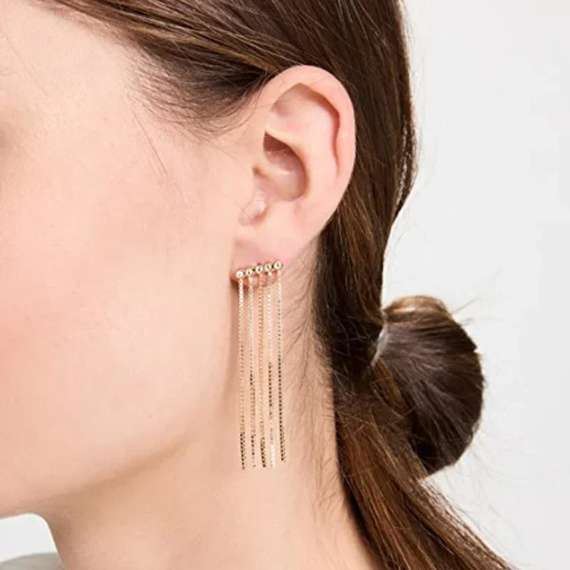 925 Sterling Silver Ear Needle Long Fringe Chain Stud Earrings for Women Fashion Flower Crystal Earrings Wedding Luxury Jewelry