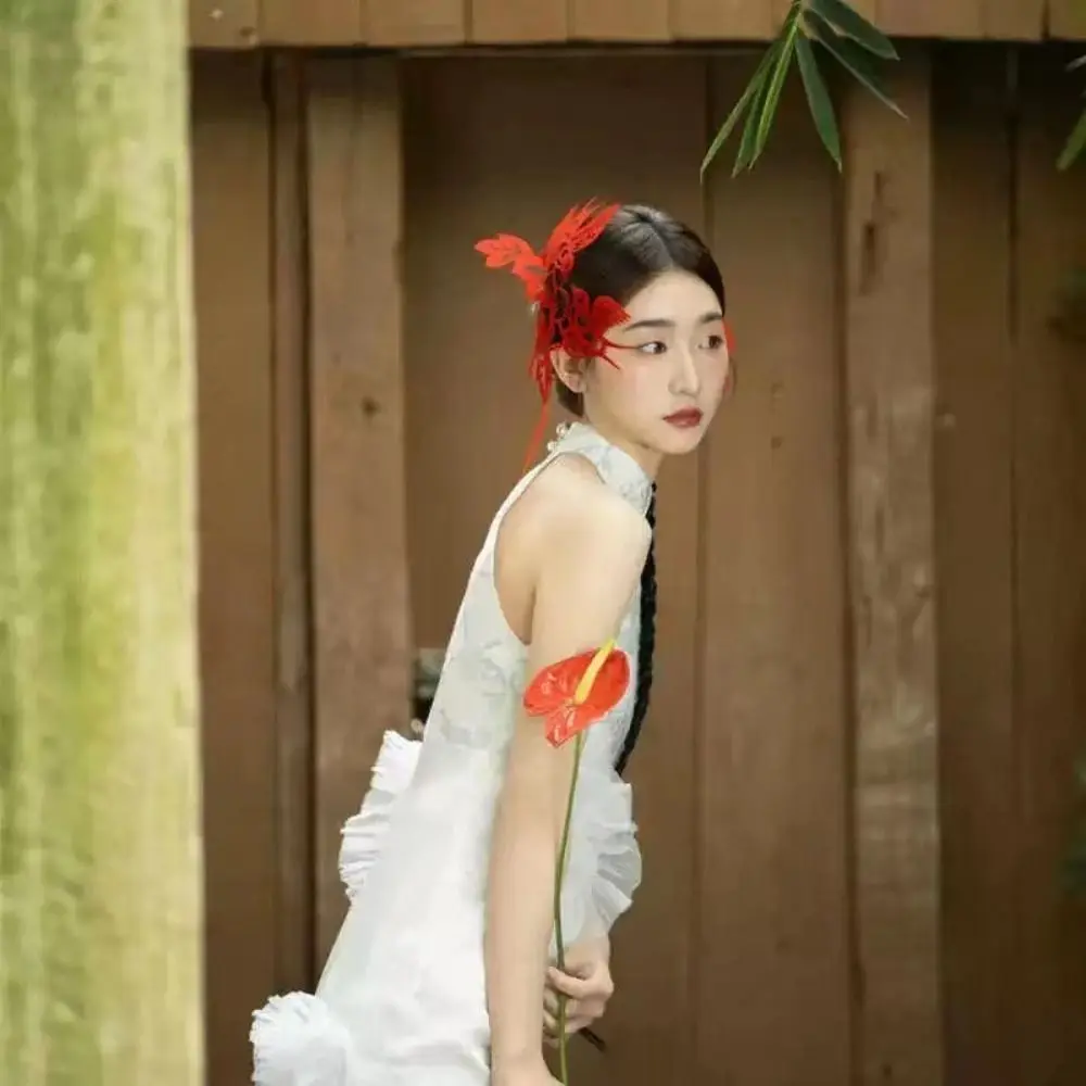 

Magpie Chinese Style Headpiece Paper Cutting Style Flower Bride Wedding Headdress Morning Robe Cheongsam Hanfu Headwear Hanfu