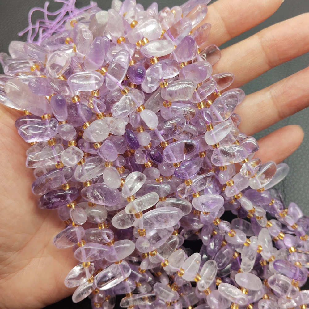 5 Strands 7x16mm Natural Light Color Amethyst Smooth Top Drilled Loose Beads 15.5