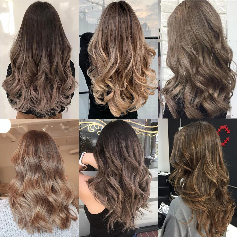 Extensões falsificadas sintéticas para mulheres, parte encaracolada do cabelo falso, nenhuns grampos, louro, Brown, preto, ondulado natural, 22"