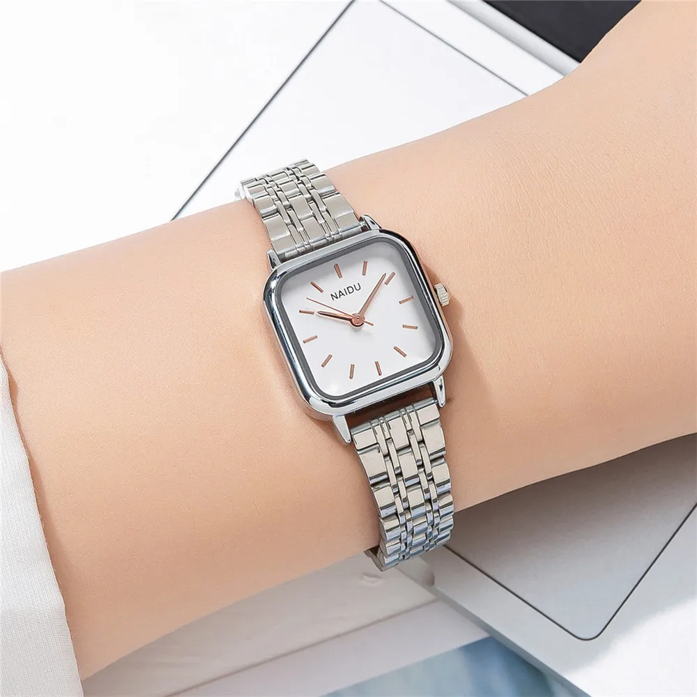 fashion small square dial women lady quartz steel watch