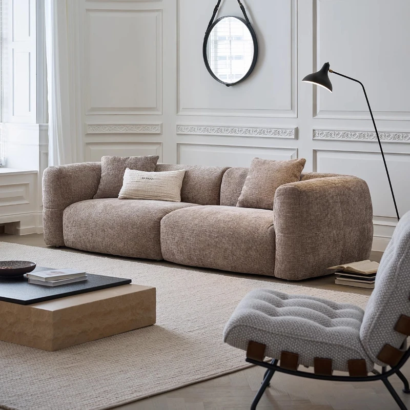 

Large Retro Lounge Lazy Sofa Modern Chenille Apartment Living Room Cream Tofu Blocks Style Fabric Armchairs Home Furniture
