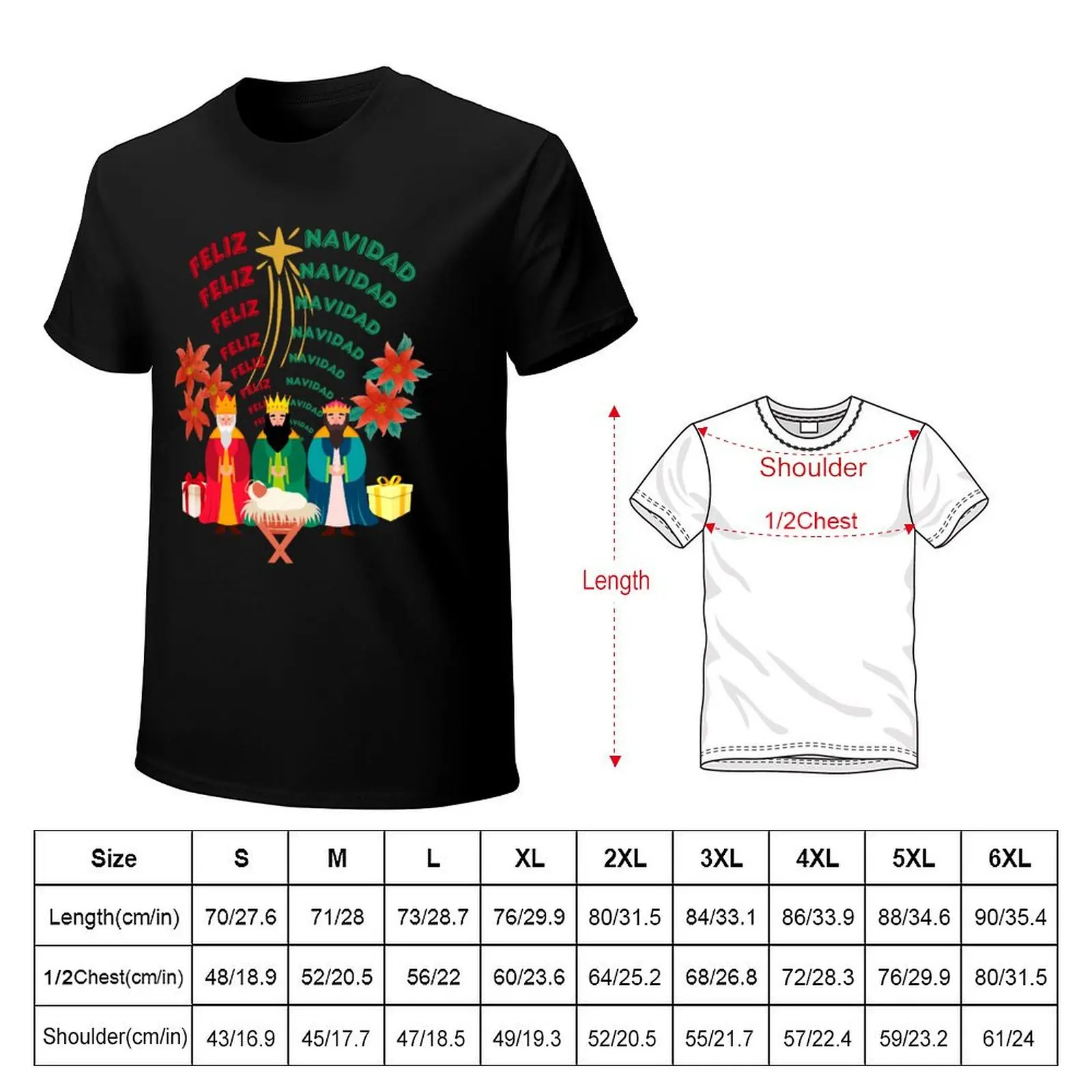 Feliz Navidad con el bebe Jesus, los 3 Reyes T-Shirt Soft Stretch Short Sleeve Top
