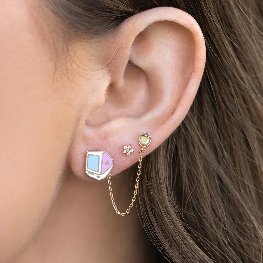 New Ins Colorful Zircon Cute Videogame Style Rainbow Clouds Heart Letters Stud Earrings For Women Girls Sweet Jewelry