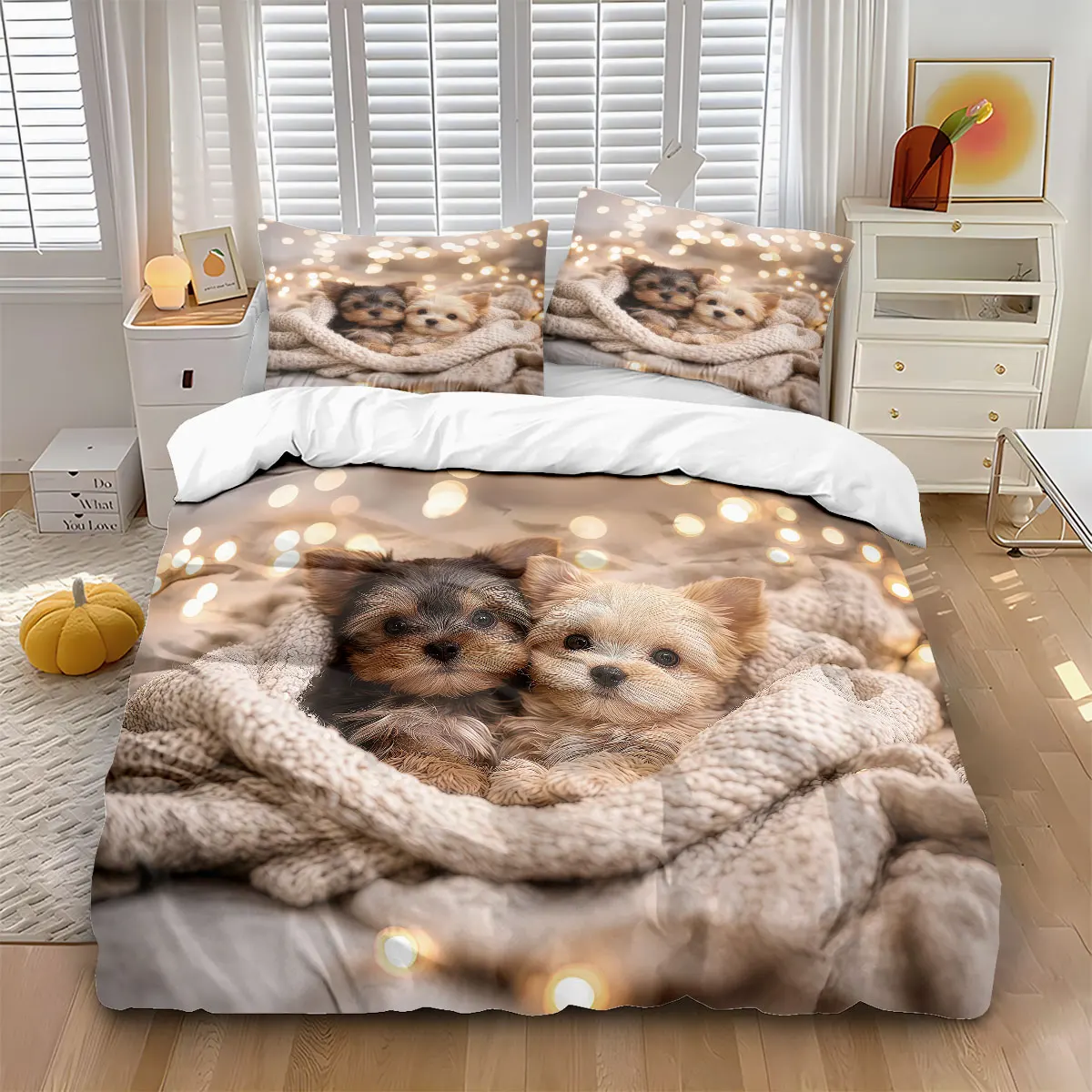 3pcs Cute Animal Sleeping Printed Coreless Duvet Set, Multi Size Bedding Decoration, Machine Washable