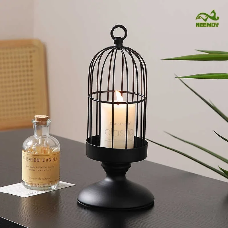 Vintage Iron Birdcage Candlestick Ornament Living Room Dining Table Atmosphere Niche High-end Decoration Aromatherapy Candle Bas