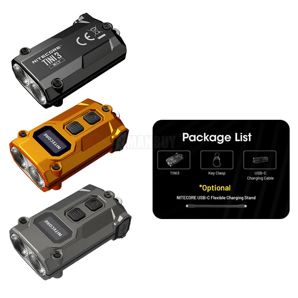Original NITECORE TINI3 600 Lumens Mini Multiple Color Temperature EDC Flashlight Pocket Keychain Light Build-in Li-ion Battery