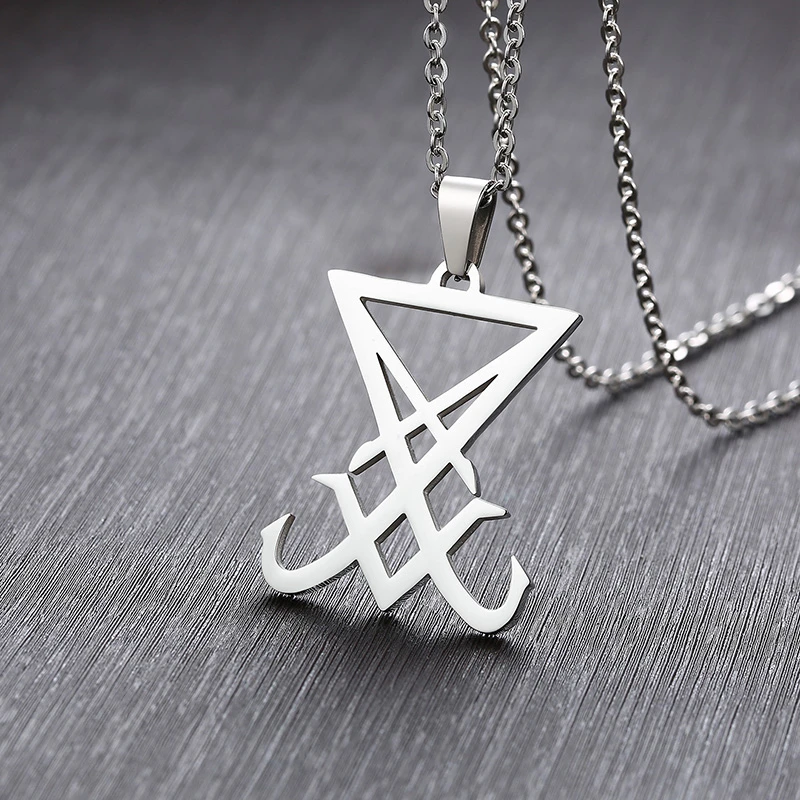 silver color Sigil Of Lucifer Pendant Stainless Steel Men Necklace Emblem Amulet Jewelry
