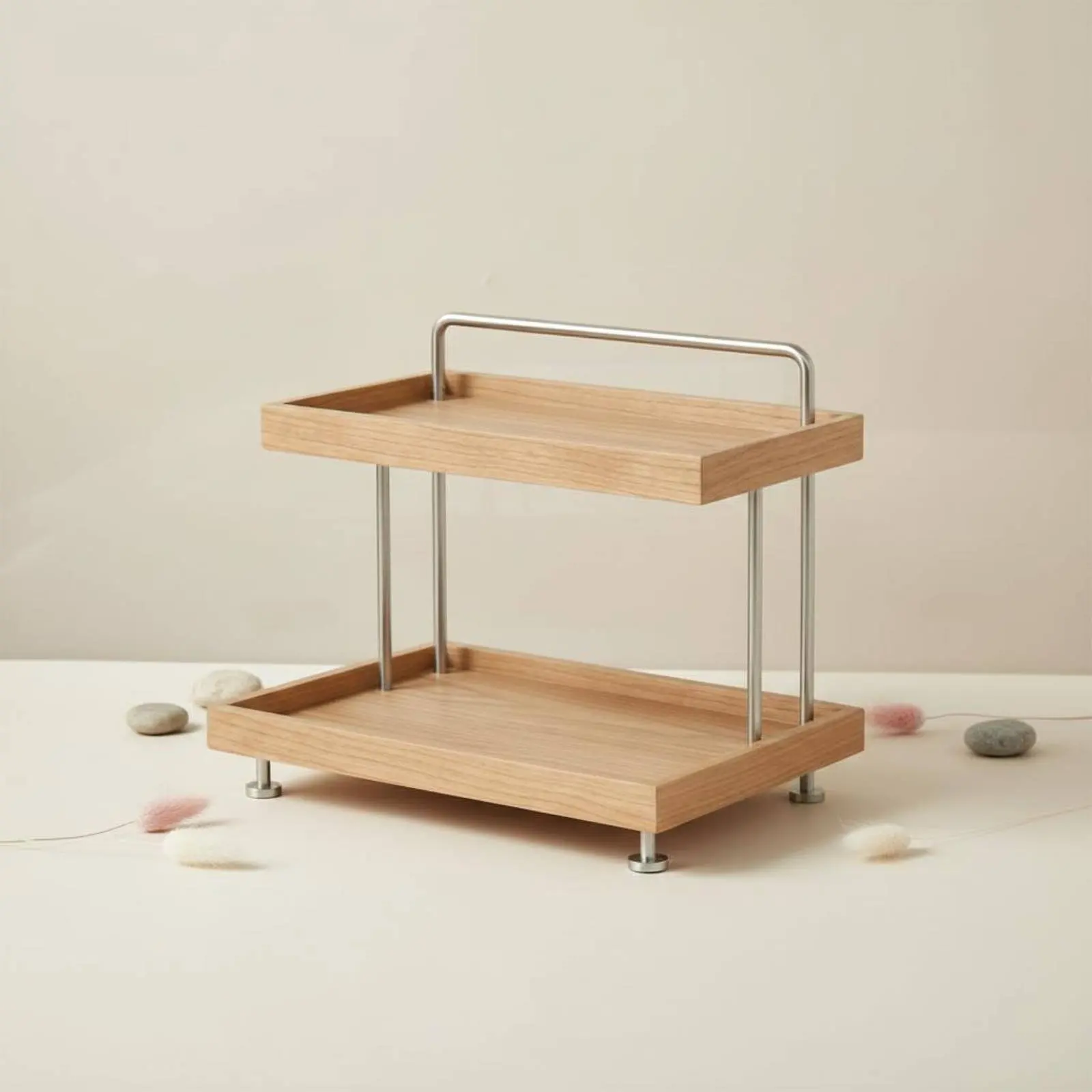 

Desktop Storage Organizer Easy to Organize Tabletop Display Shelf 2 Level Storage Stand Wooden for Vanity