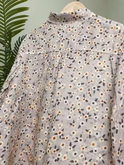 Autentico 2025 Inizio autunno Artistico Stampa retrò Cotone Lino Lungo Sve irt Colletto sottile traspirante Faion da donna