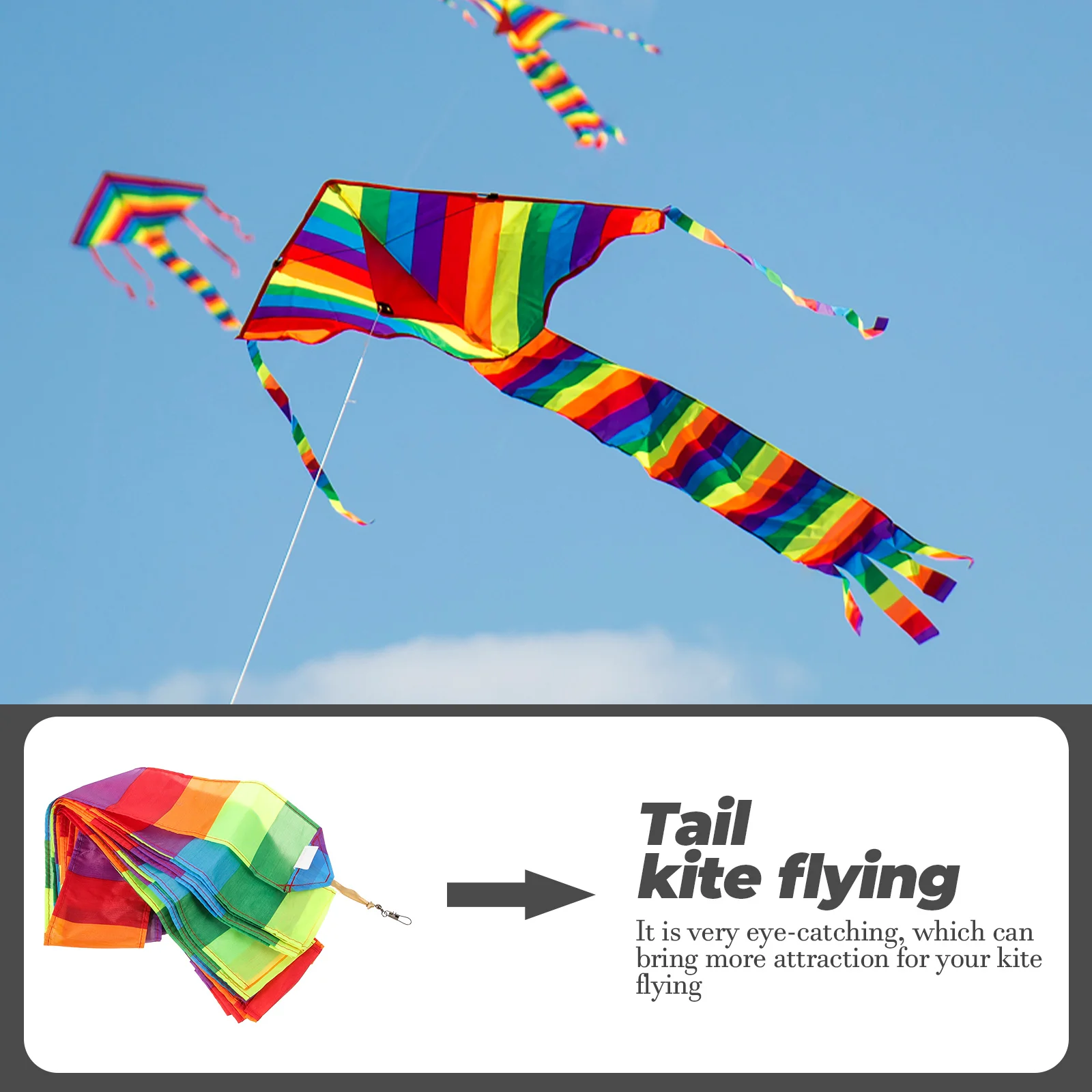 

1pcs Rainbow Kite Tail Colorful Sky Streamer Lightweight Nylon Fabric For Outdoor Games Kite Accessory Drone Decor Kids Teens